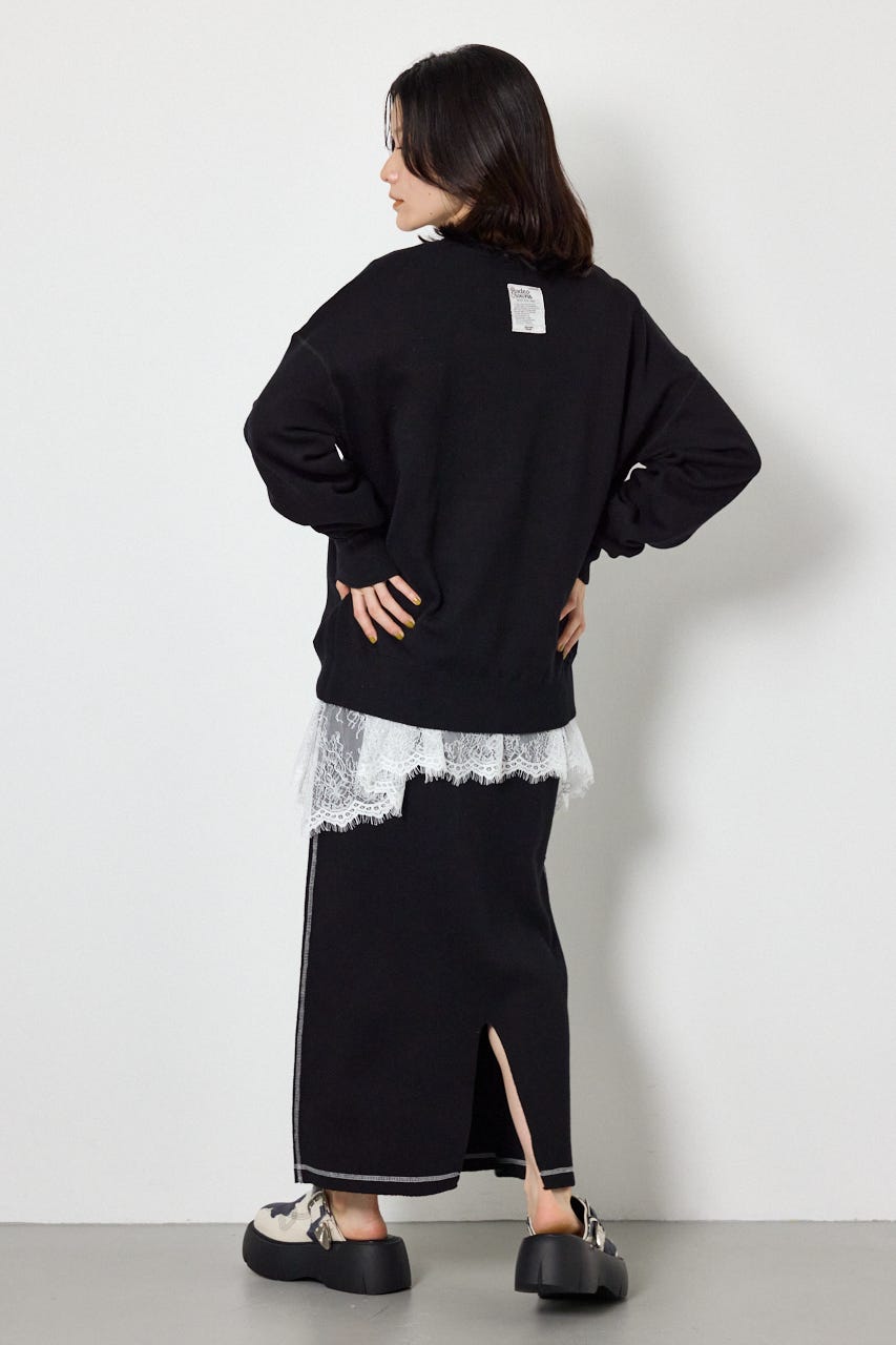 スウェットライクヘンリーニット BLK FREE