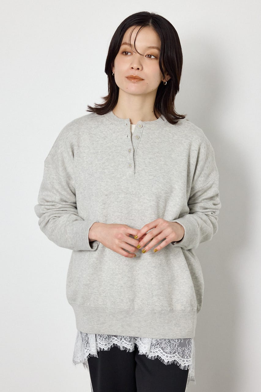 スウェットライクヘンリーニット L/T.GRY FREE