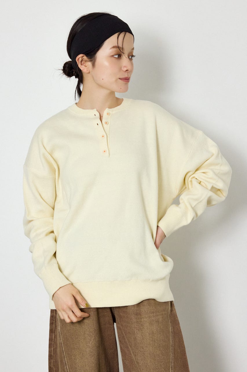 スウェットライクヘンリーニット O/WHT FREE