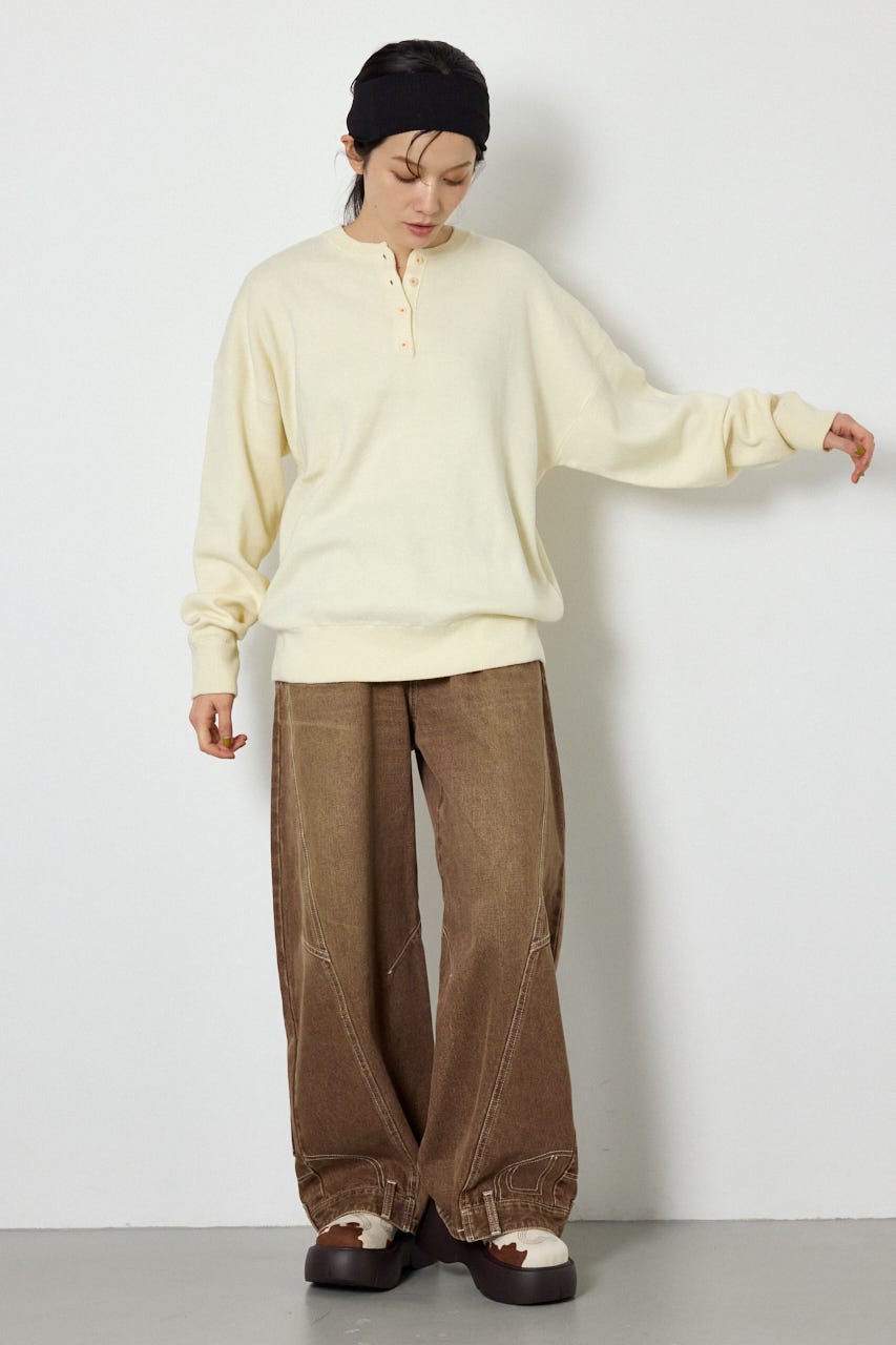 スウェットライクヘンリーニット O/WHT FREE