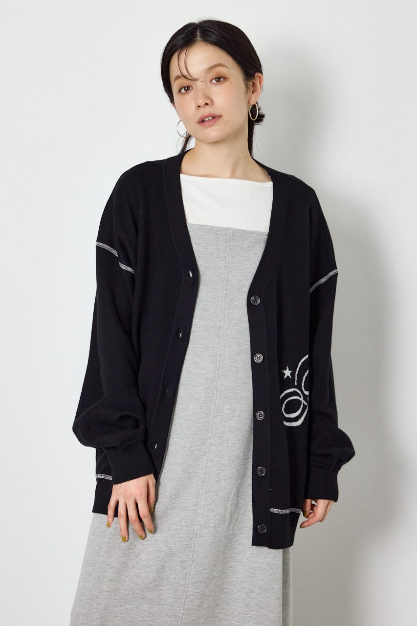 スウェットライクロゴニットカーディガン BLK FREE