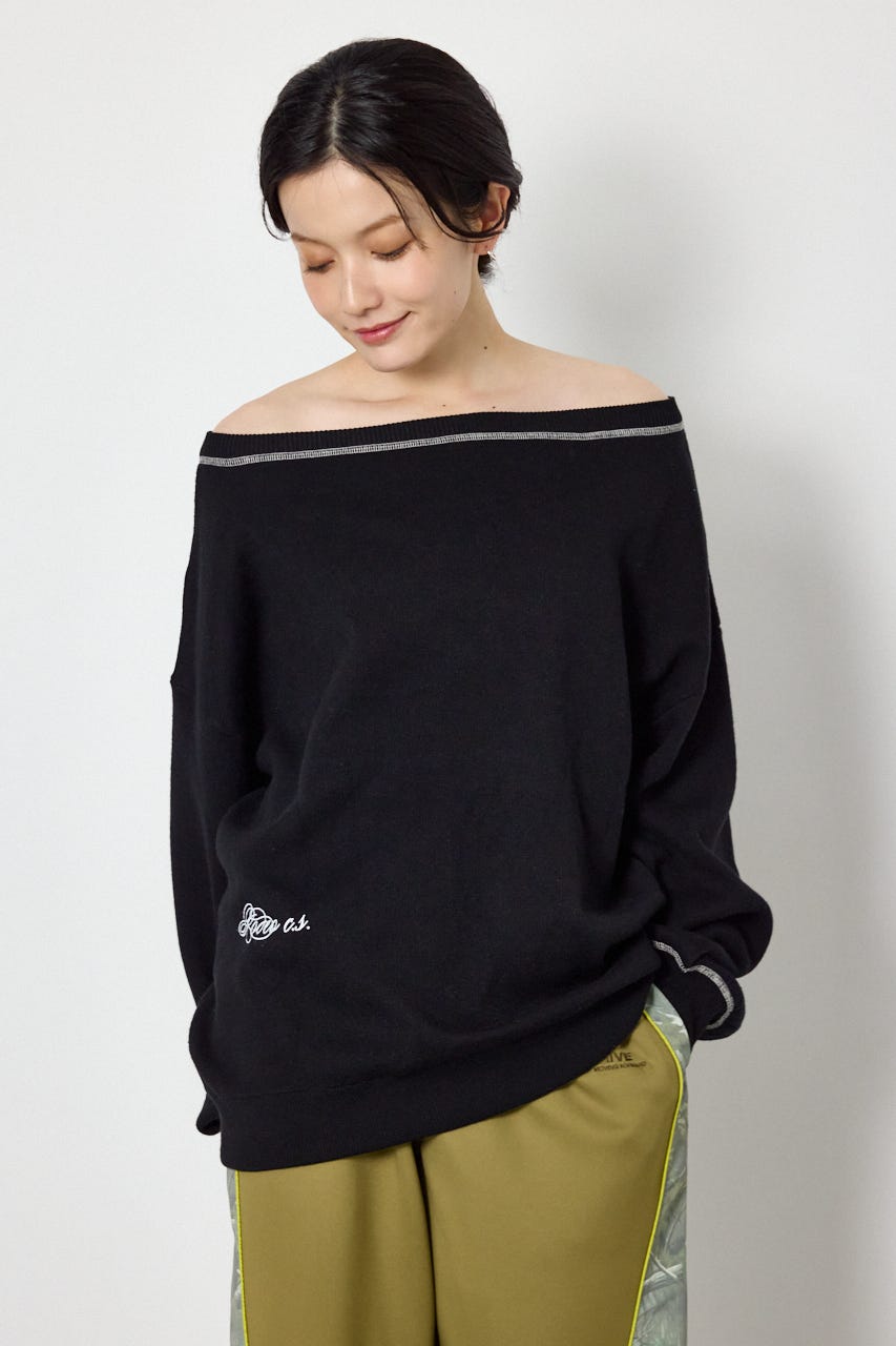 スウェットライク2wayオフショルニットトップス BLK FREE