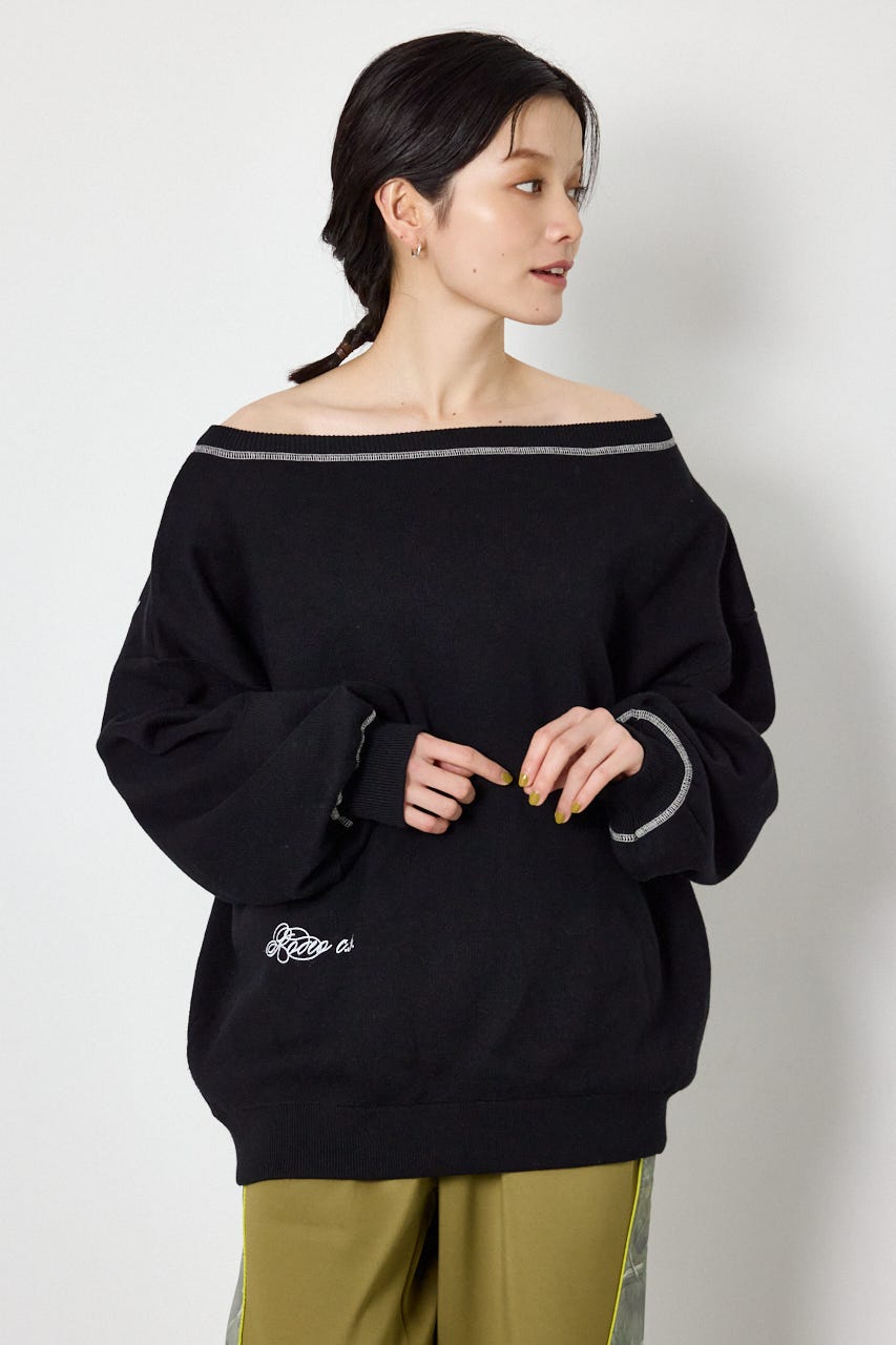 スウェットライク2wayオフショルニットトップス BLK FREE