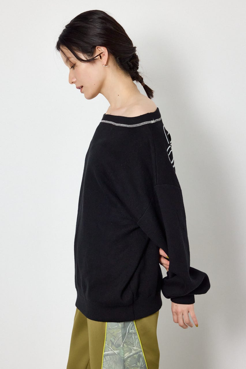スウェットライク2wayオフショルニットトップス BLK FREE
