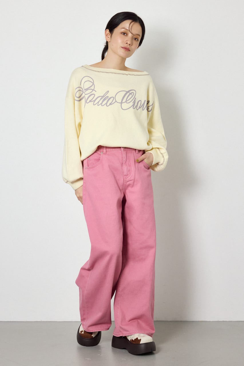 スウェットライク2wayオフショルニットトップス O/WHT FREE