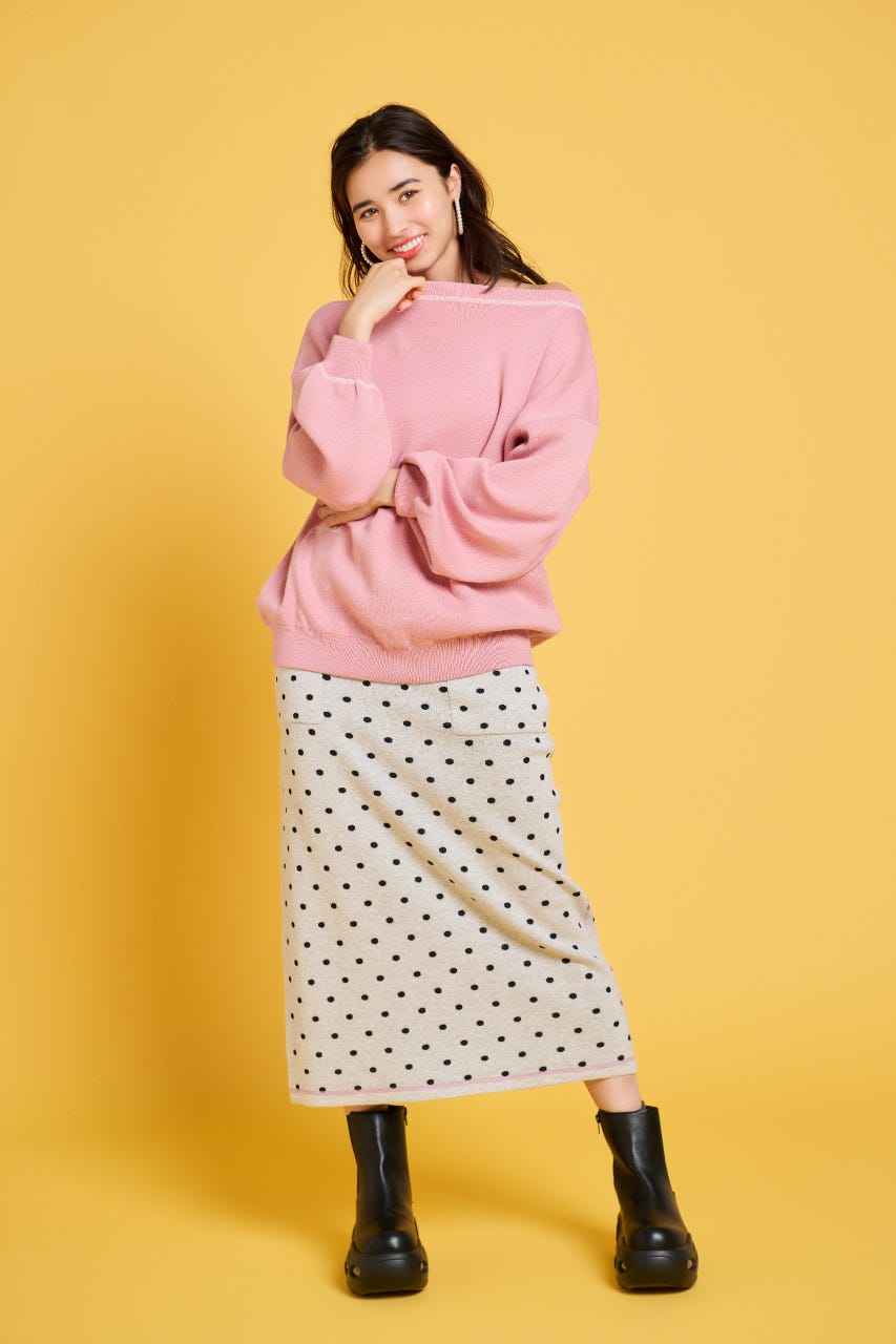 スウェットライク2wayオフショルニットトップス PNK FREE