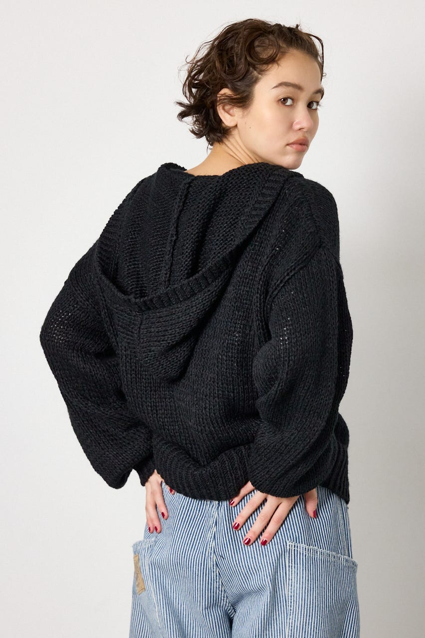 Vネックニットフーディー BLK FREE