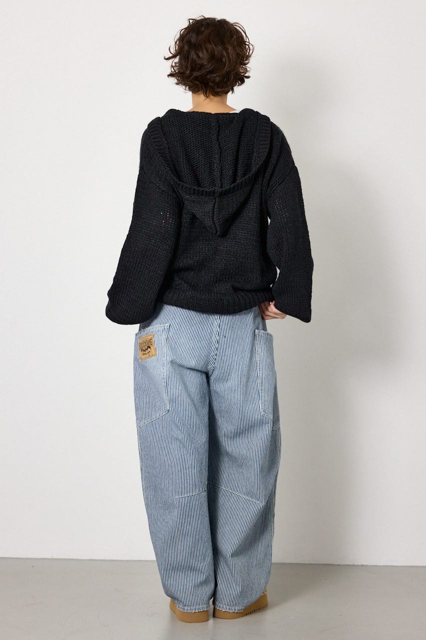 Vネックニットフーディー BLK FREE
