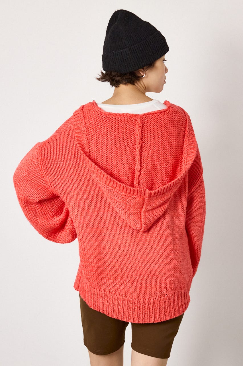 Vネックニットフーディー L/RED FREE