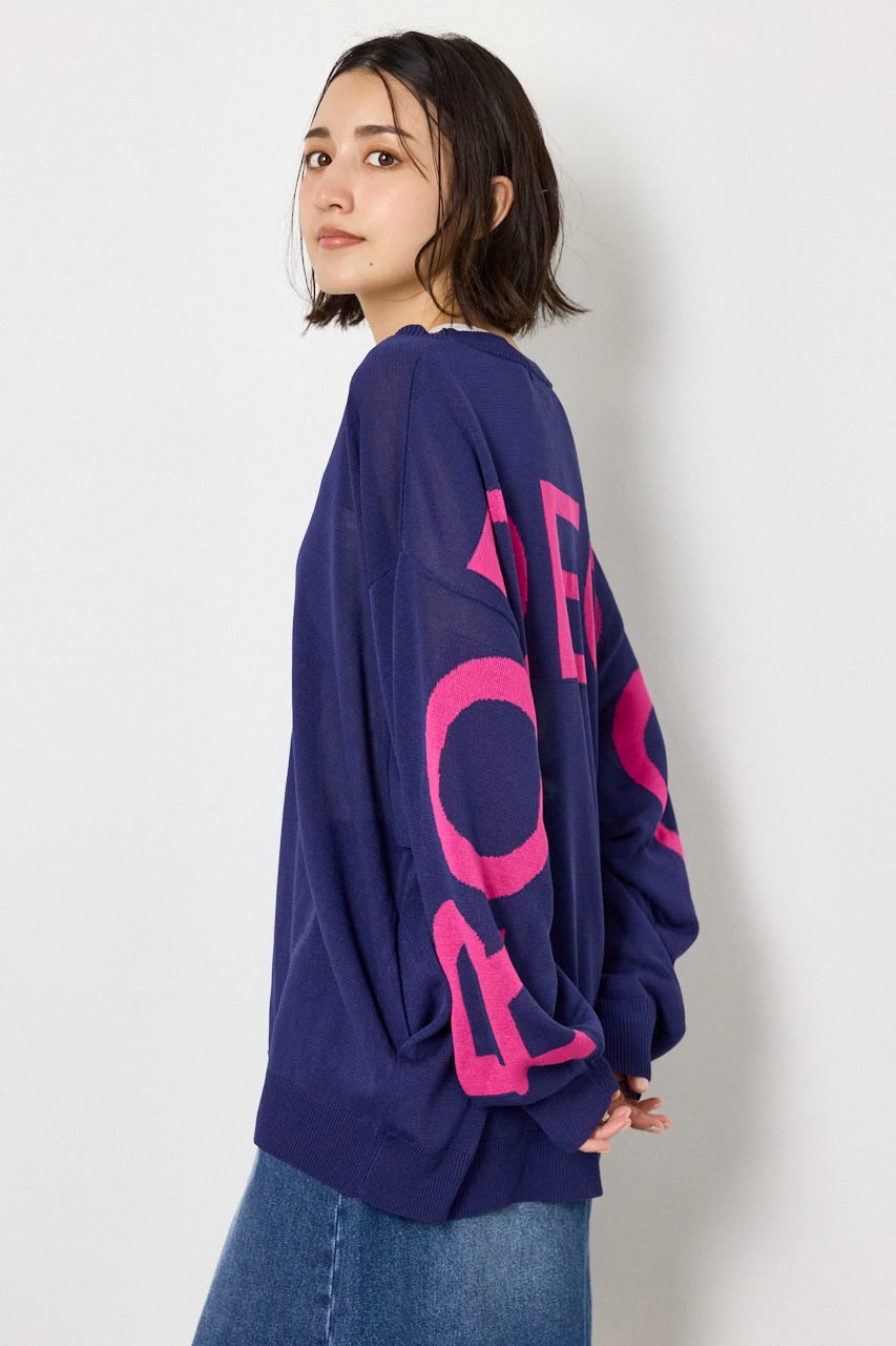 WIDE LOGO ニットカーディガン L/NVY FREE