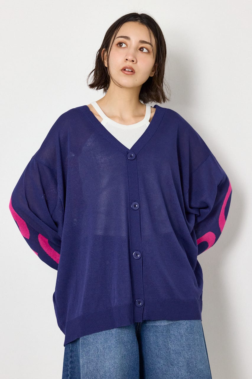 WIDE LOGO ニットカーディガン L/NVY FREE