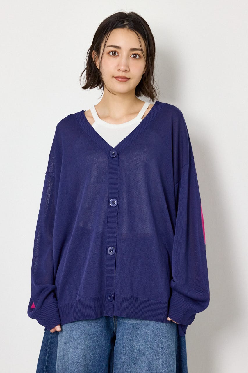 WIDE LOGO ニットカーディガン L/NVY FREE