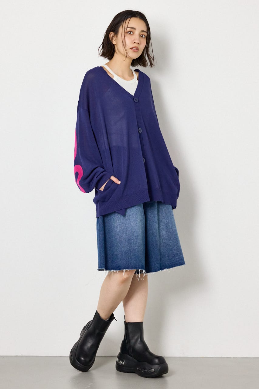 WIDE LOGO ニットカーディガン L/NVY FREE