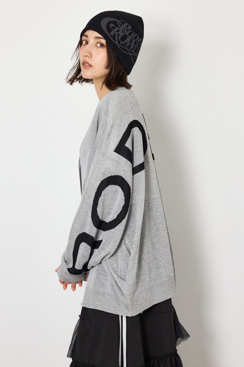 WIDE LOGO ニットカーディガン L/T.GRY FREE