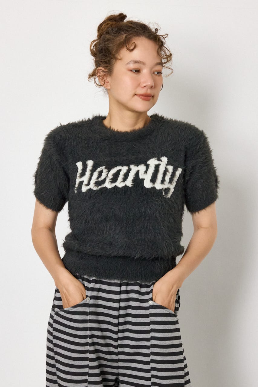 Heartlyシャギー半袖ニット C.GRY FREE