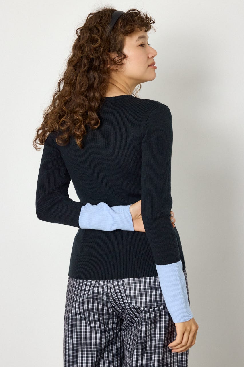 スリーブカラーニットトップス C.GRY FREE