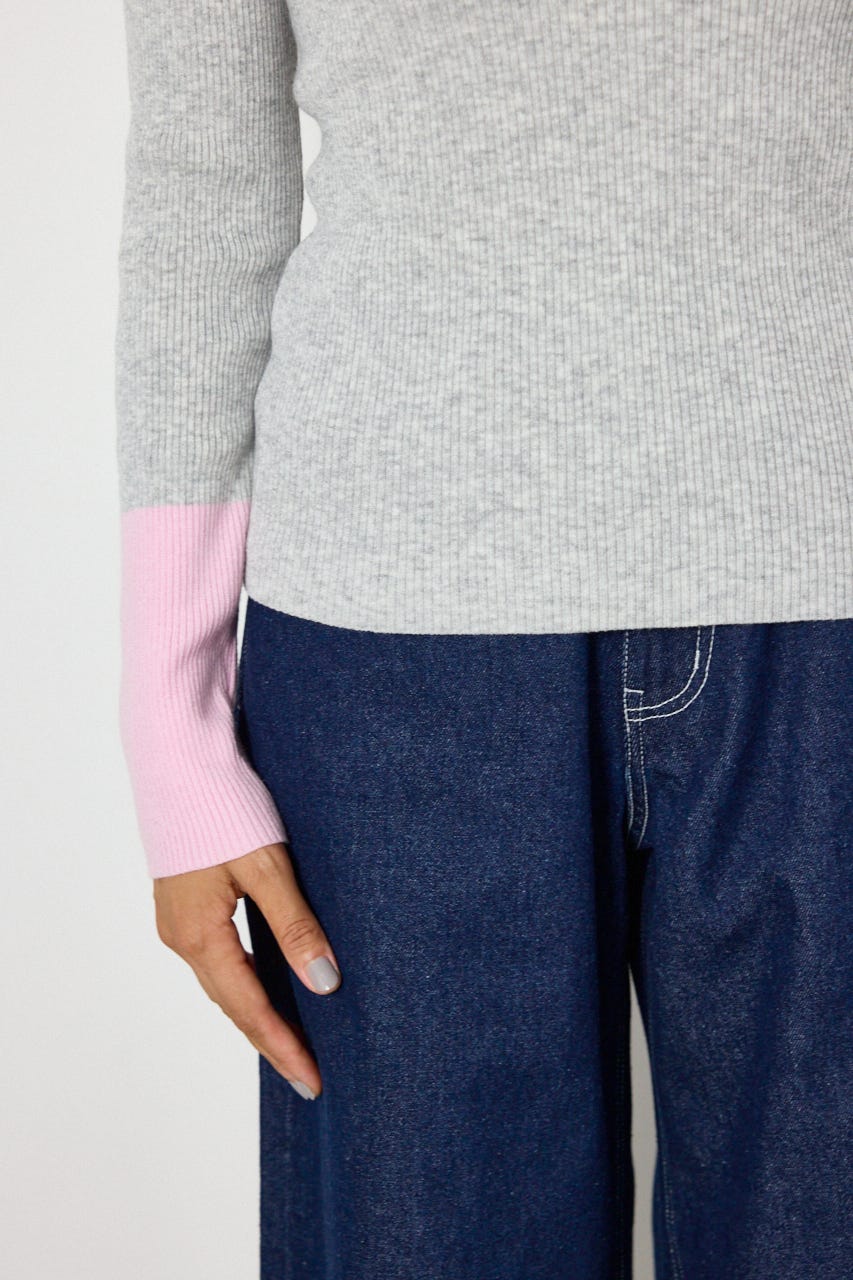 スリーブカラーニットトップス T.GRY FREE