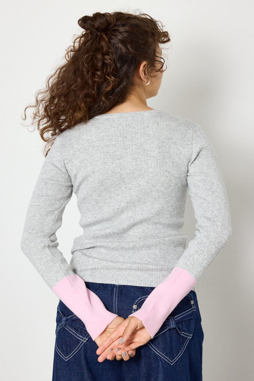 スリーブカラーニットトップス T.GRY FREE