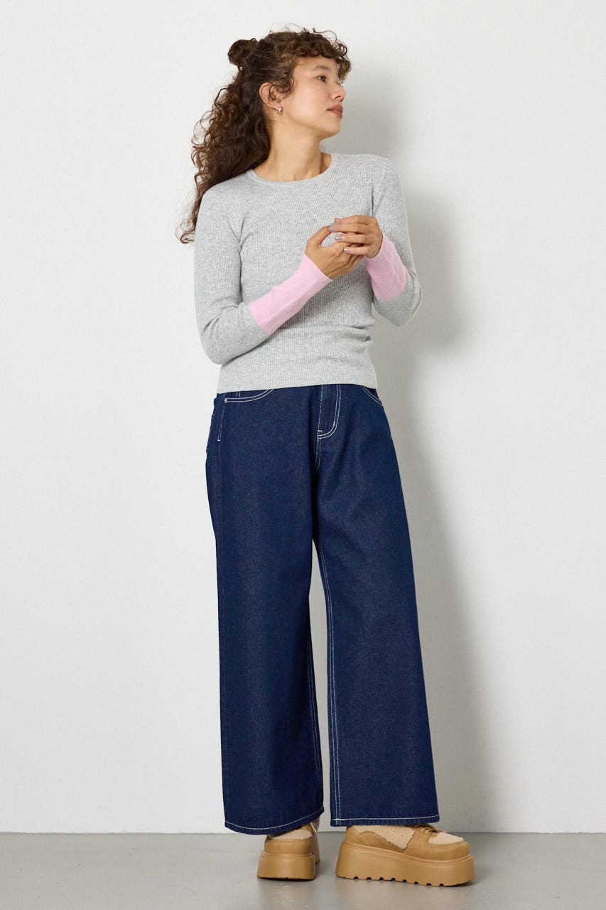 スリーブカラーニットトップス T.GRY FREE