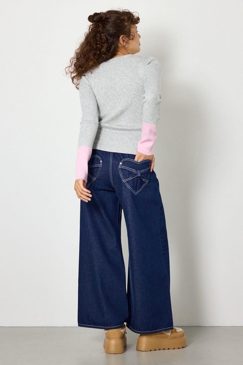 スリーブカラーニットトップス T.GRY FREE