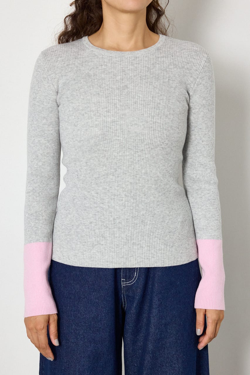 スリーブカラーニットトップス T.GRY FREE