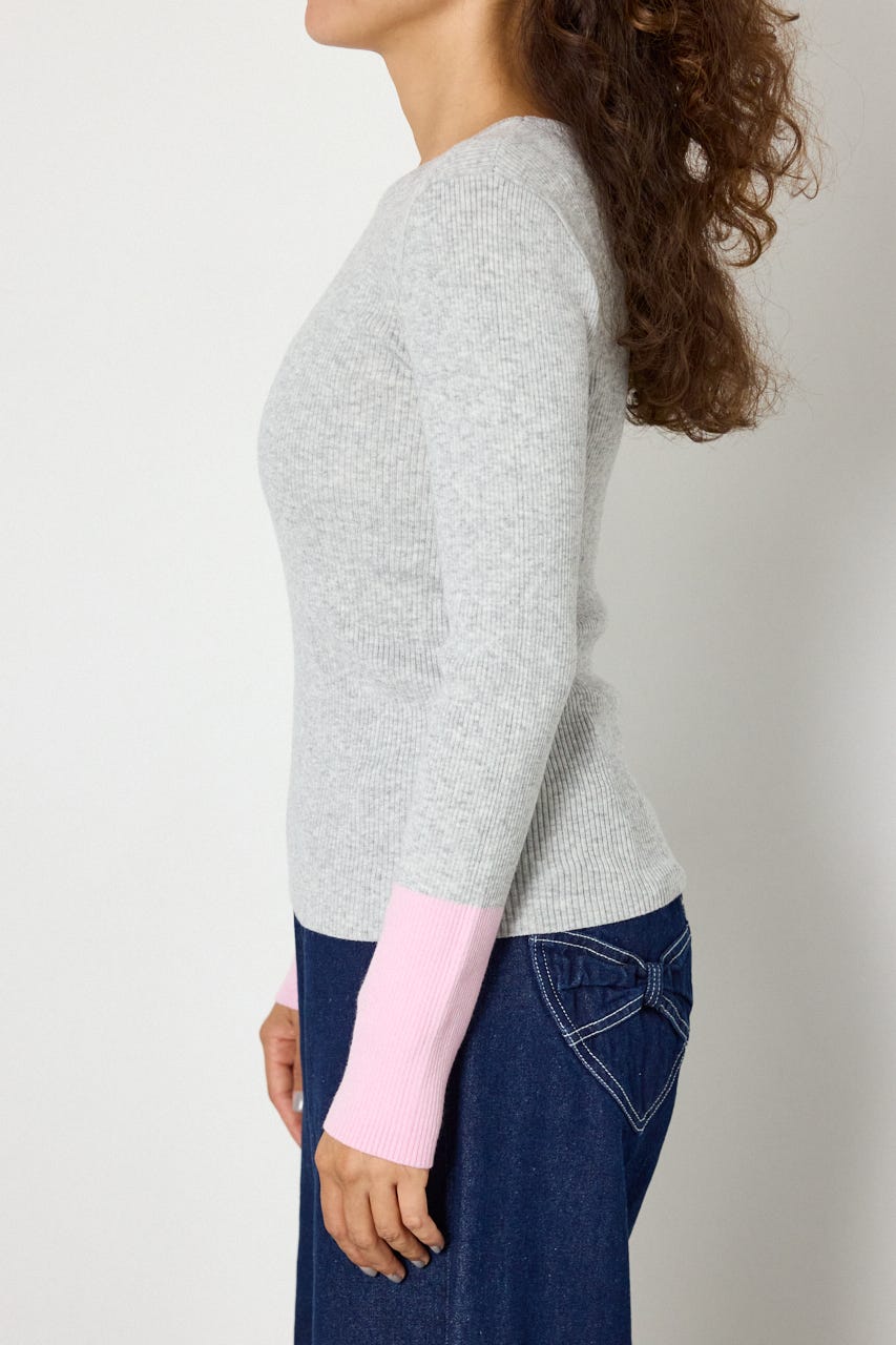 スリーブカラーニットトップス T.GRY FREE