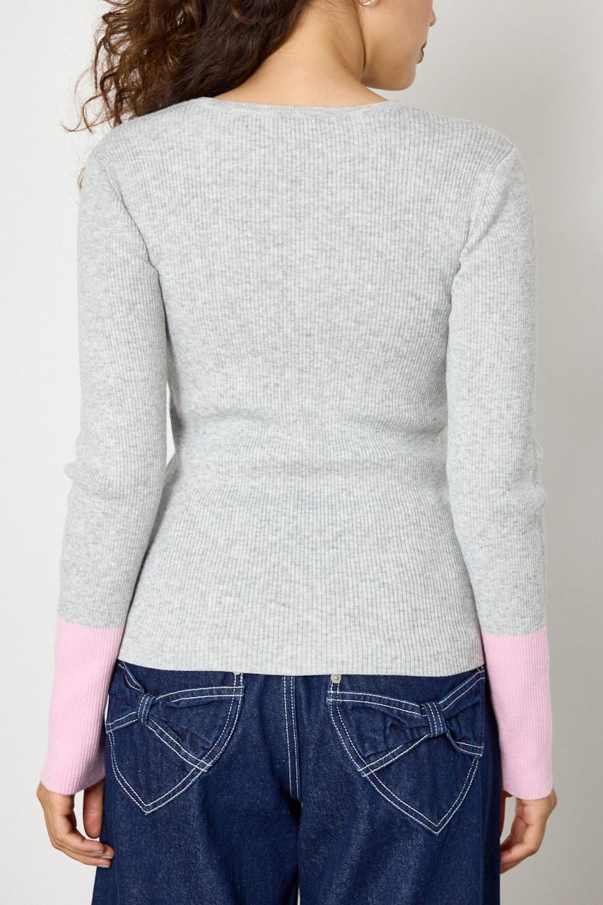 スリーブカラーニットトップス T.GRY FREE