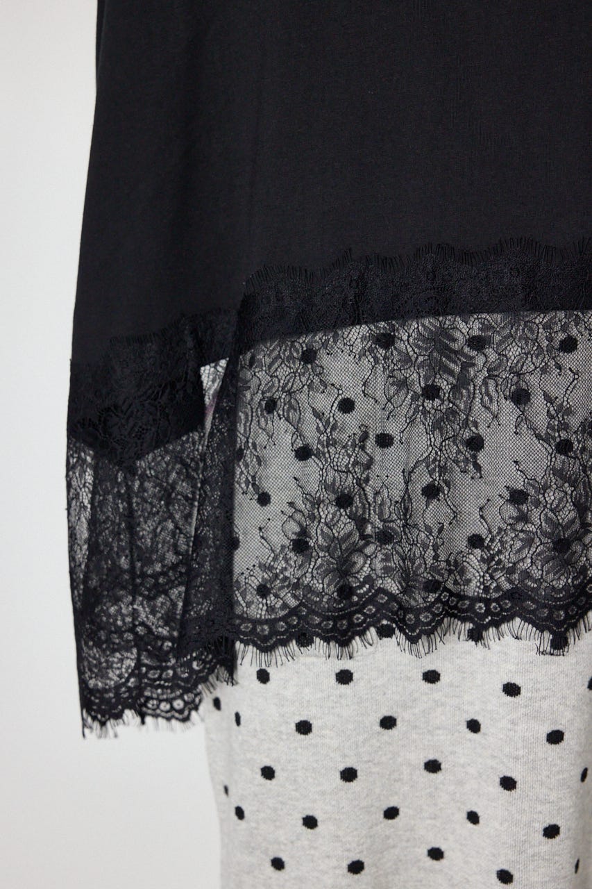 レースドッキングロングスリーブTシャツ BLK FREE