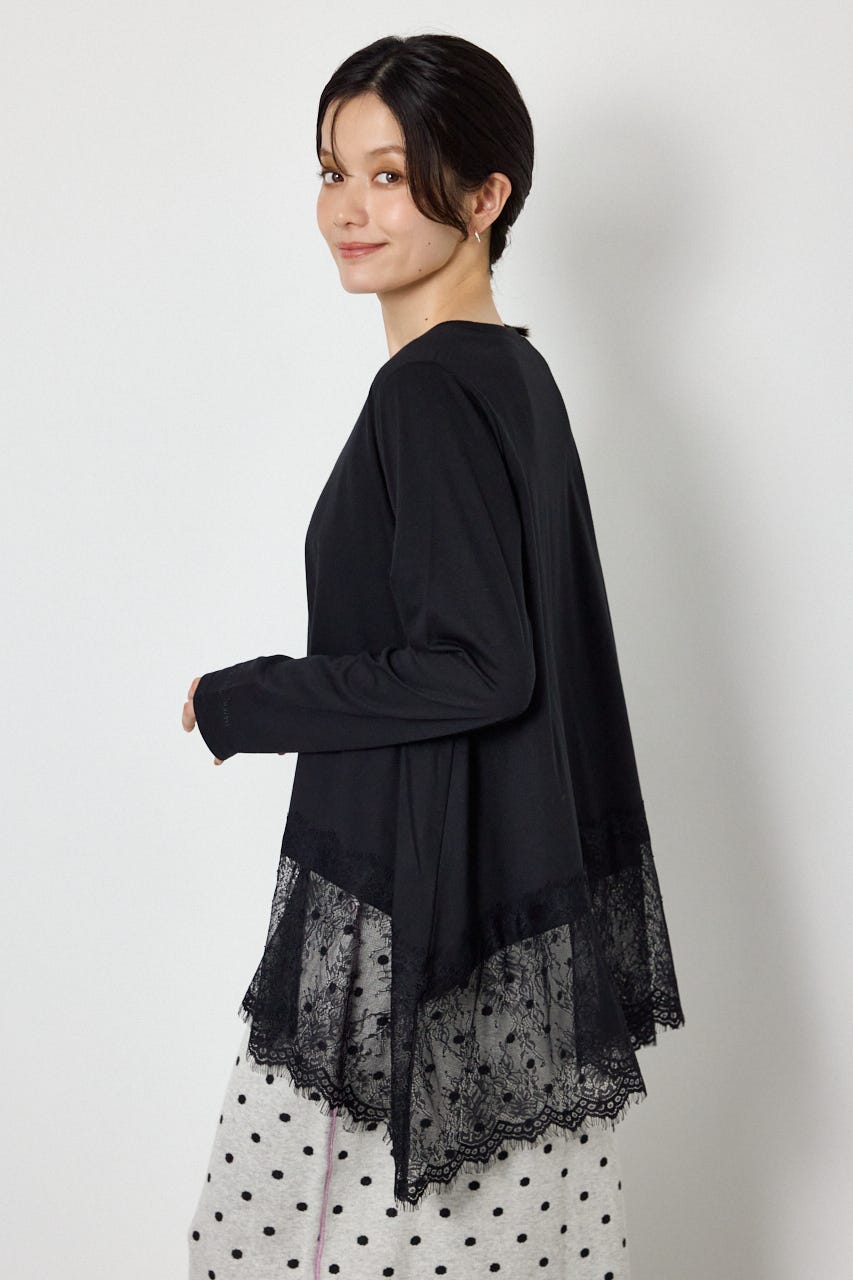 レースドッキングロングスリーブTシャツ BLK FREE