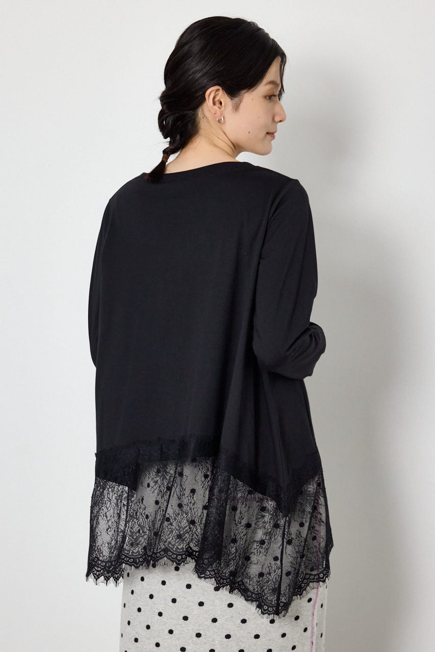 レースドッキングロングスリーブTシャツ BLK FREE