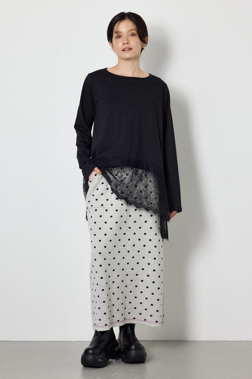 レースドッキングロングスリーブTシャツ BLK FREE