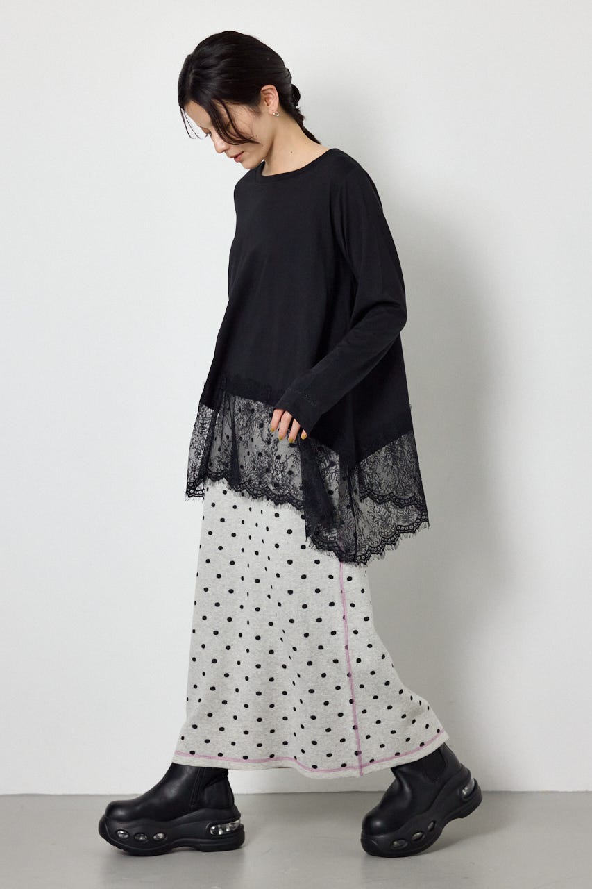 レースドッキングロングスリーブTシャツ BLK FREE