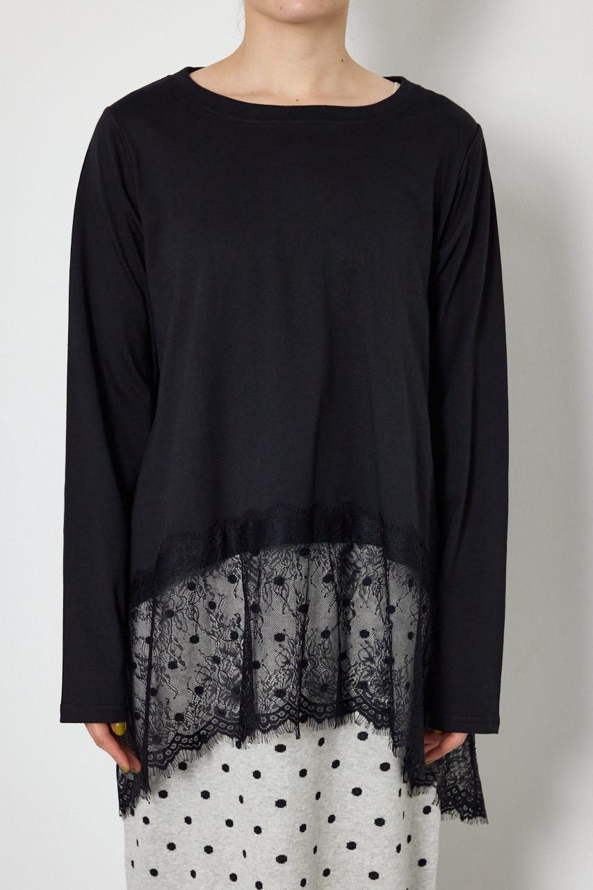 レースドッキングロングスリーブTシャツ BLK FREE