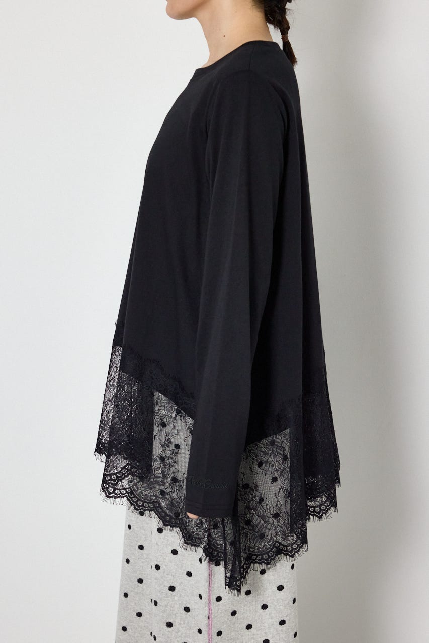 レースドッキングロングスリーブTシャツ BLK FREE