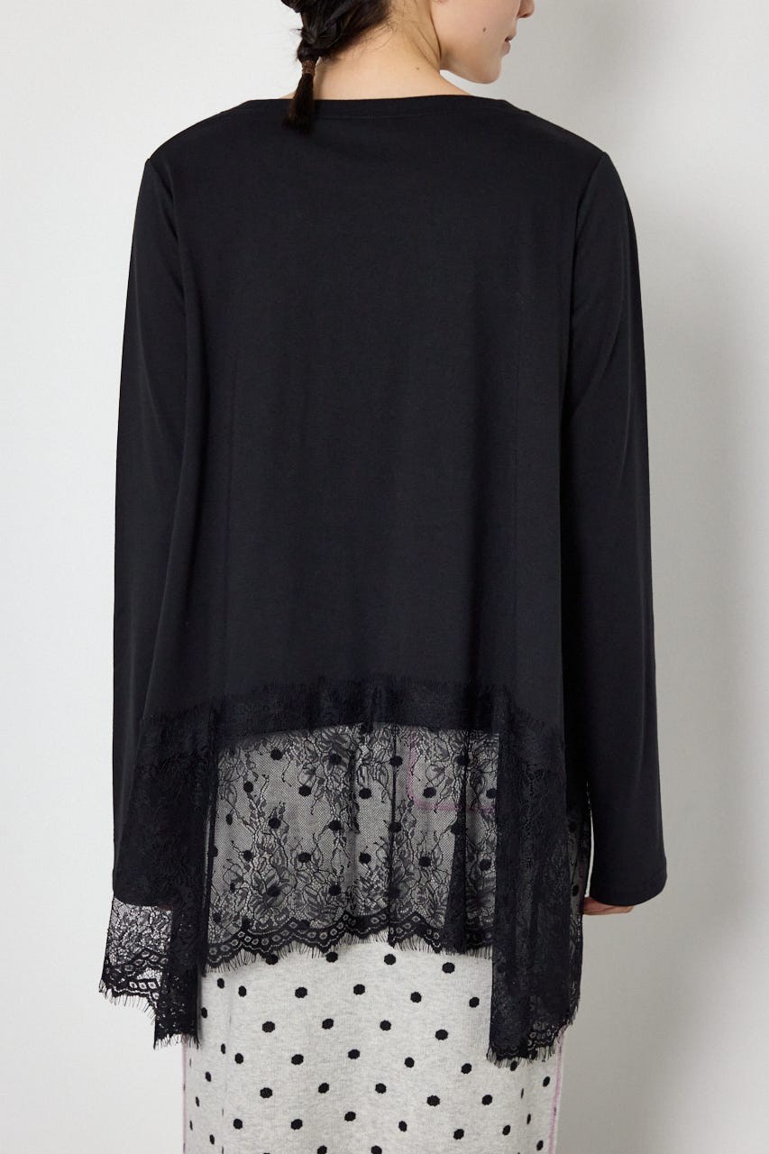 レースドッキングロングスリーブTシャツ BLK FREE
