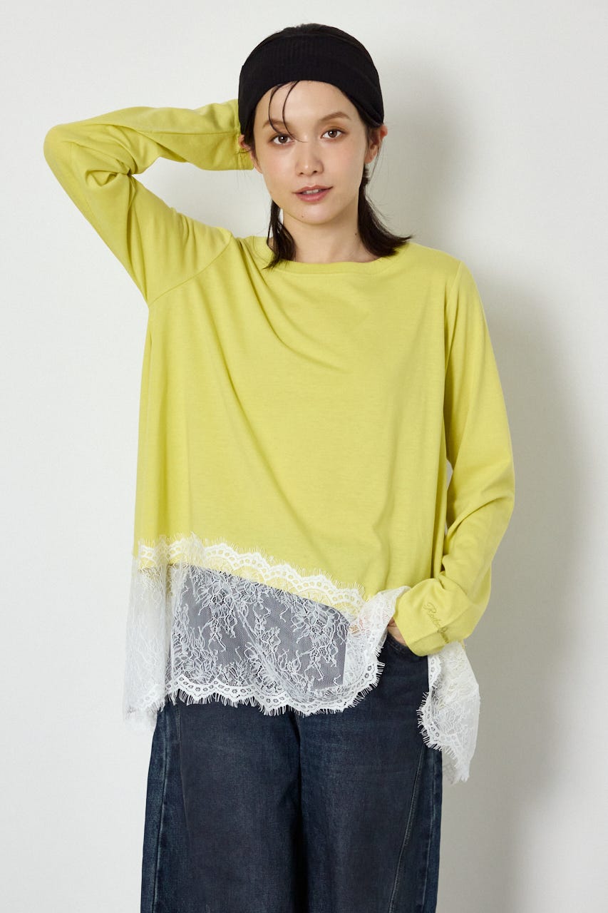 レースドッキングロングスリーブTシャツ LIME FREE