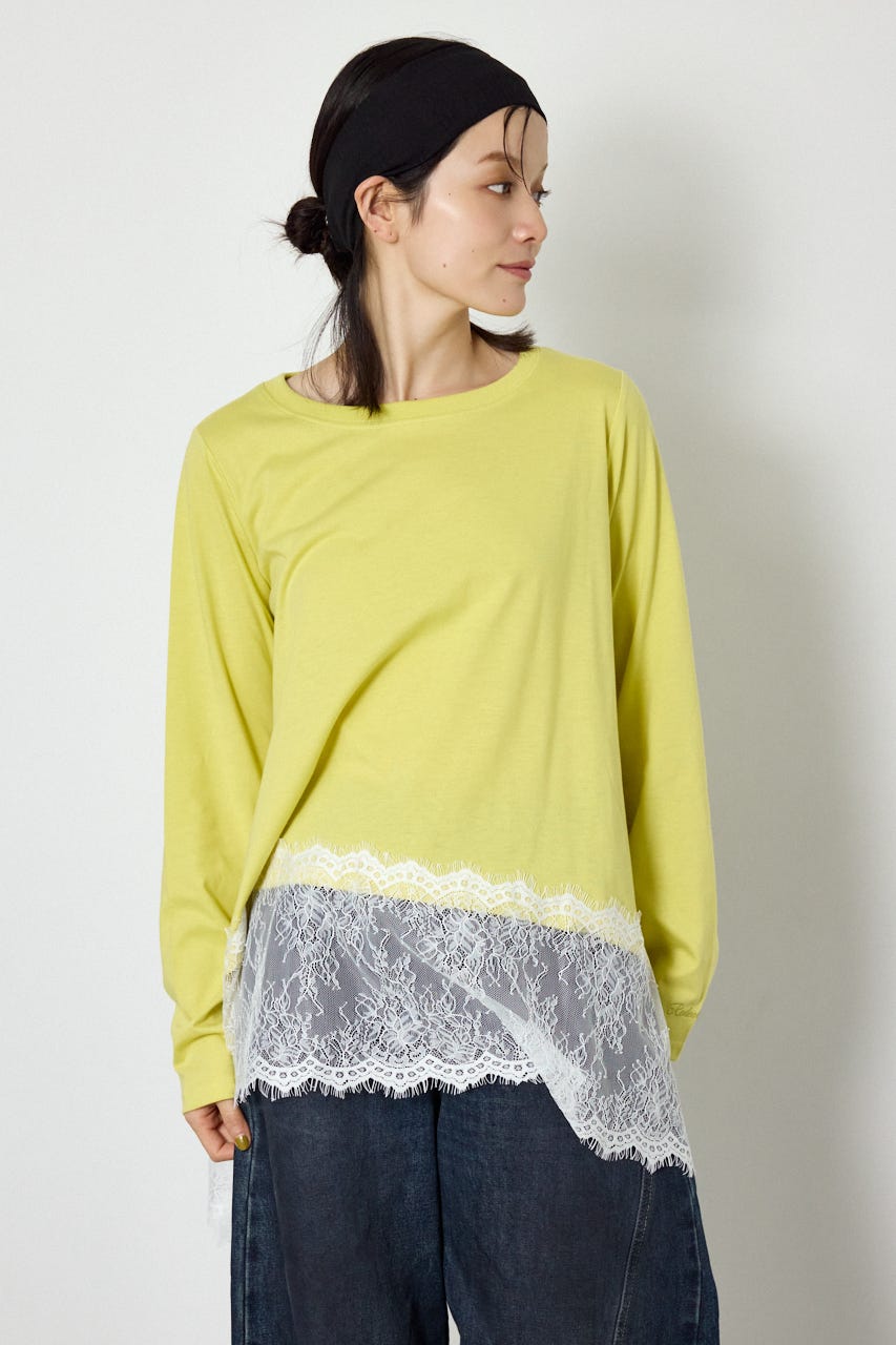 レースドッキングロングスリーブTシャツ LIME FREE