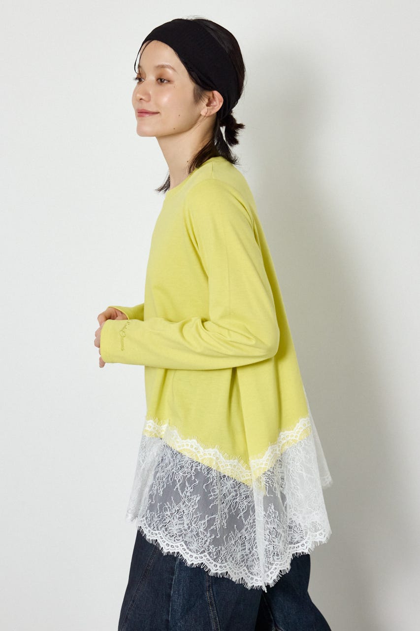 レースドッキングロングスリーブTシャツ LIME FREE