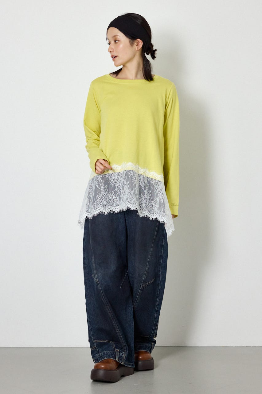 レースドッキングロングスリーブTシャツ LIME FREE