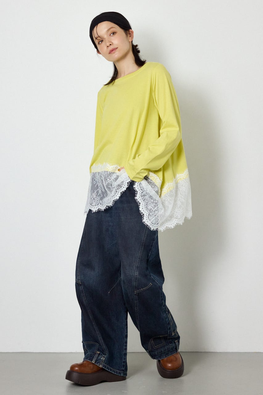 レースドッキングロングスリーブTシャツ LIME FREE