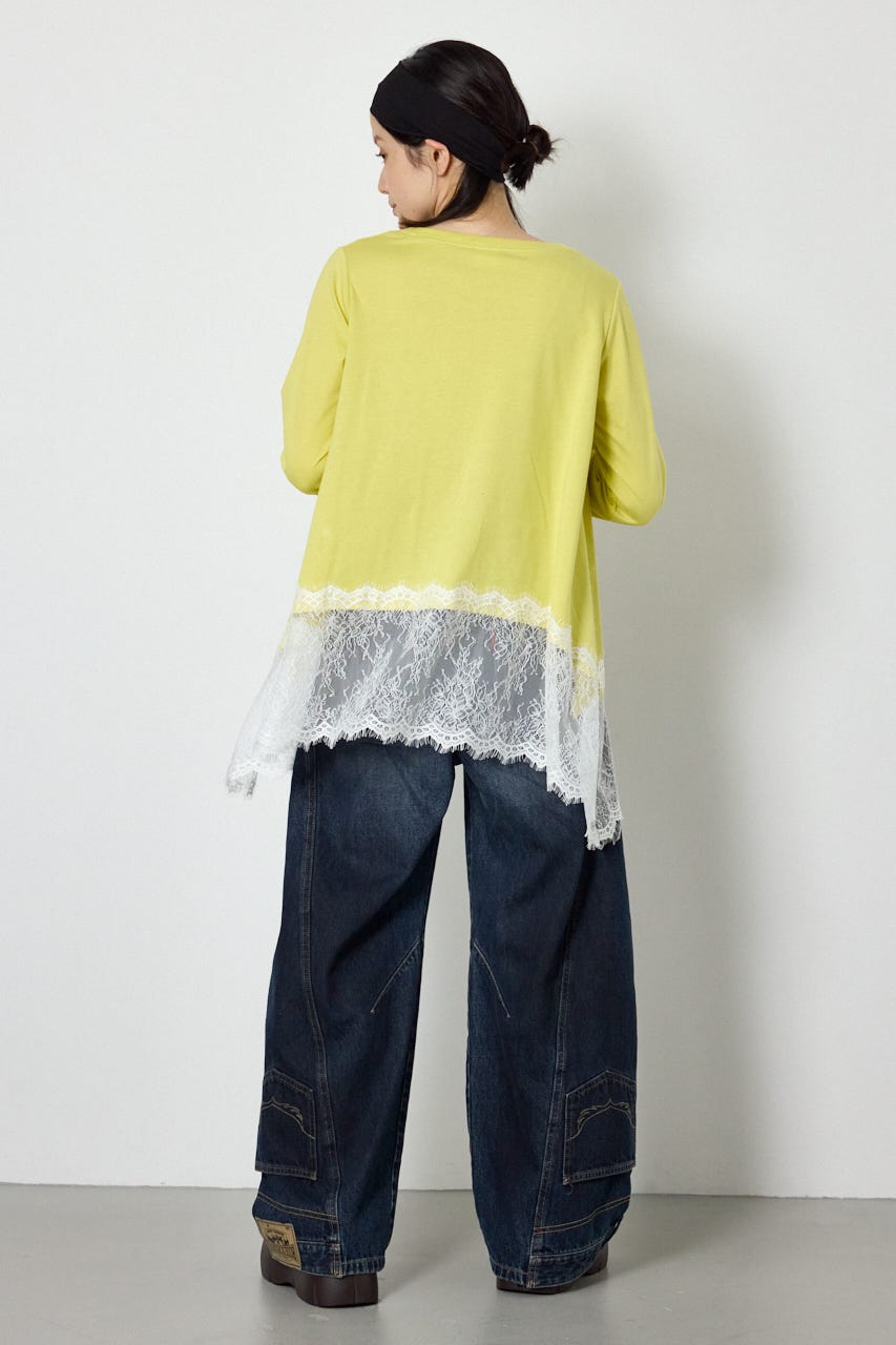 レースドッキングロングスリーブTシャツ LIME FREE