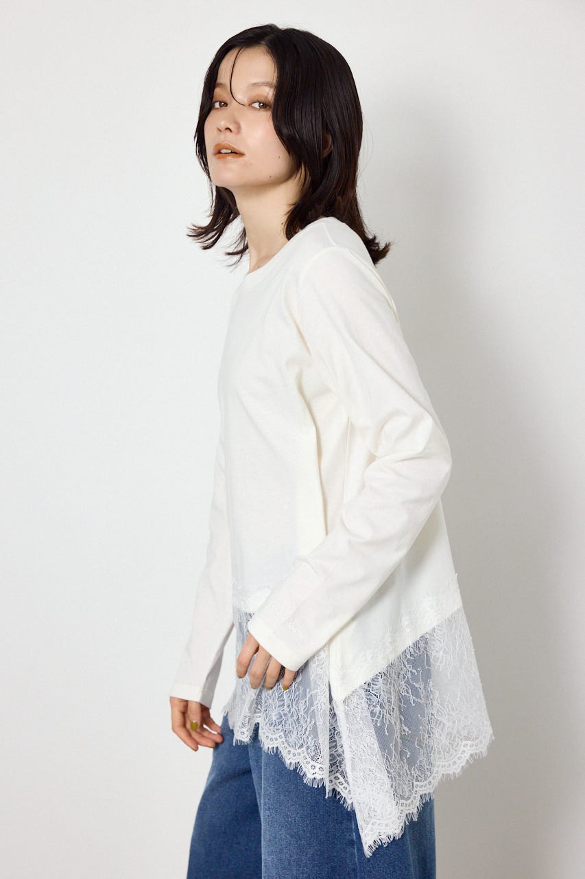 レースドッキングロングスリーブTシャツ WHT FREE
