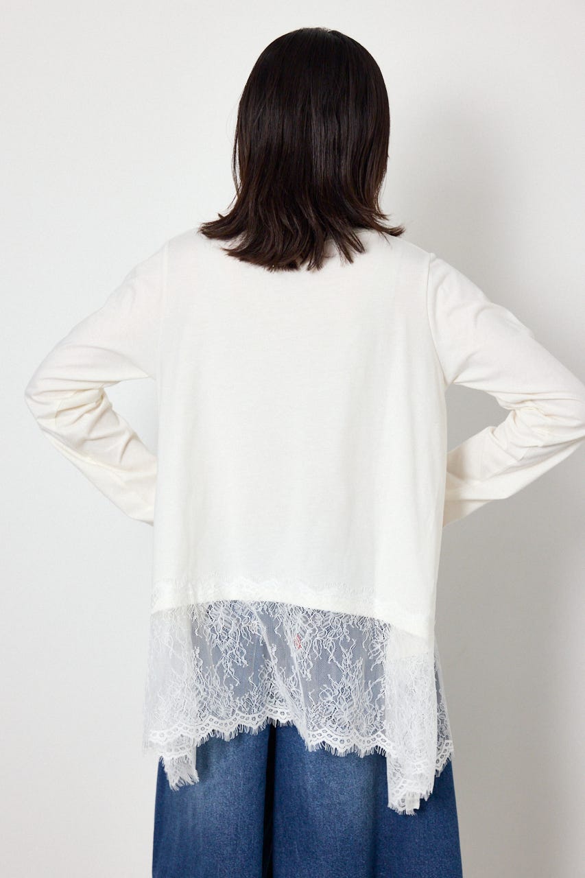 レースドッキングロングスリーブTシャツ WHT FREE