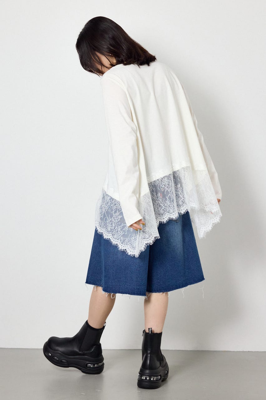 レースドッキングロングスリーブTシャツ WHT FREE