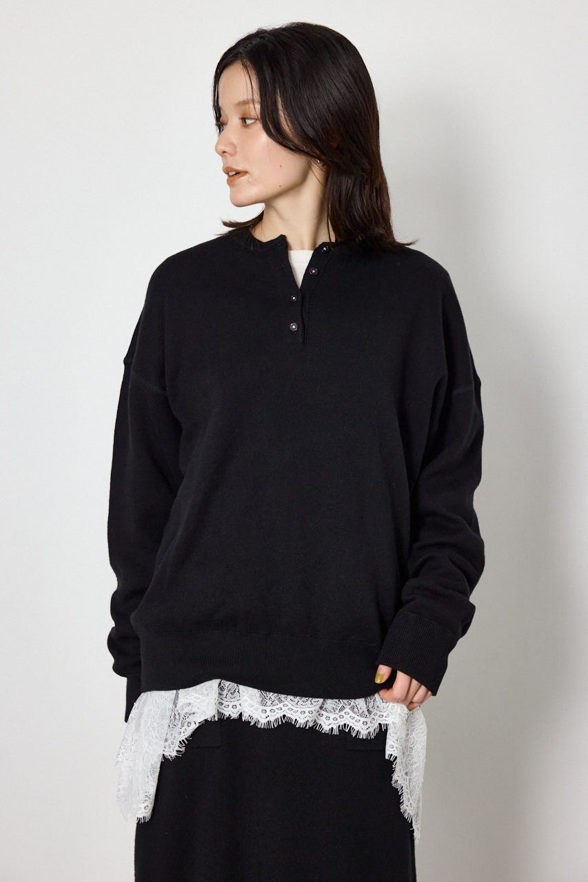 レースドッキングロングスリーブTシャツ WHT FREE