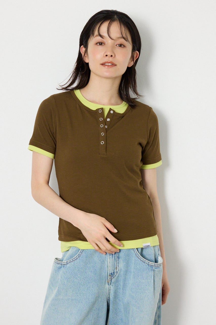 フェイクレイヤードヘンリーTシャツ BRN FREE