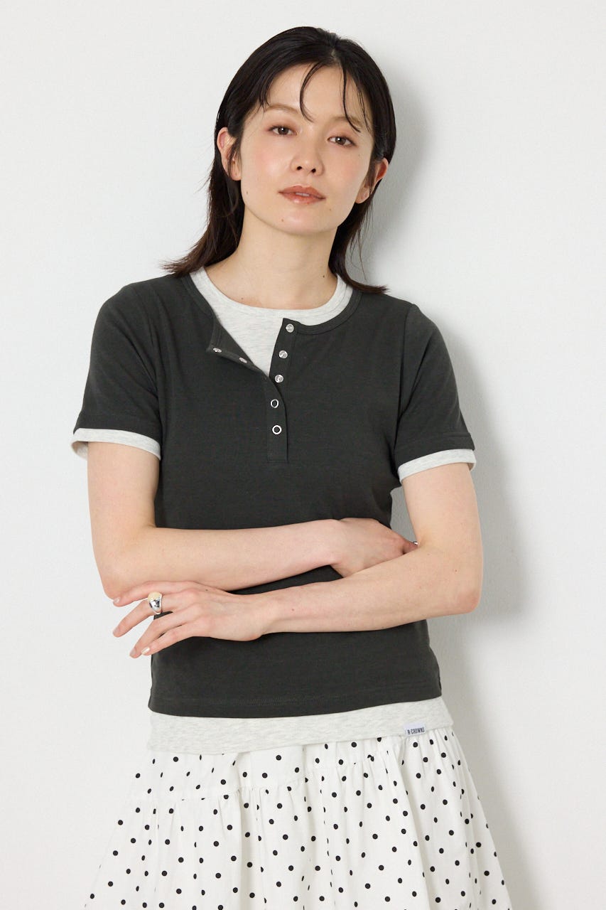 フェイクレイヤードヘンリーTシャツ C.GRY FREE