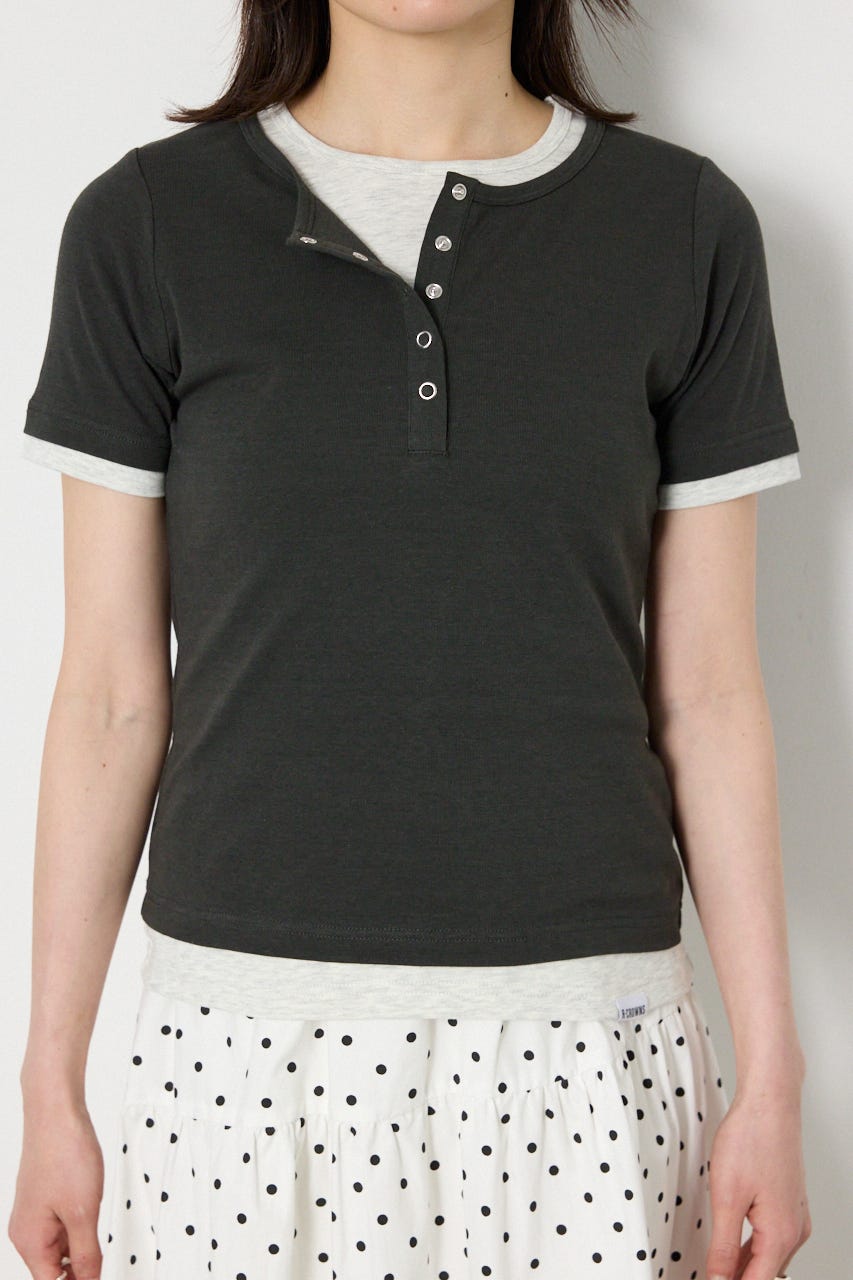 フェイクレイヤードヘンリーTシャツ C.GRY FREE