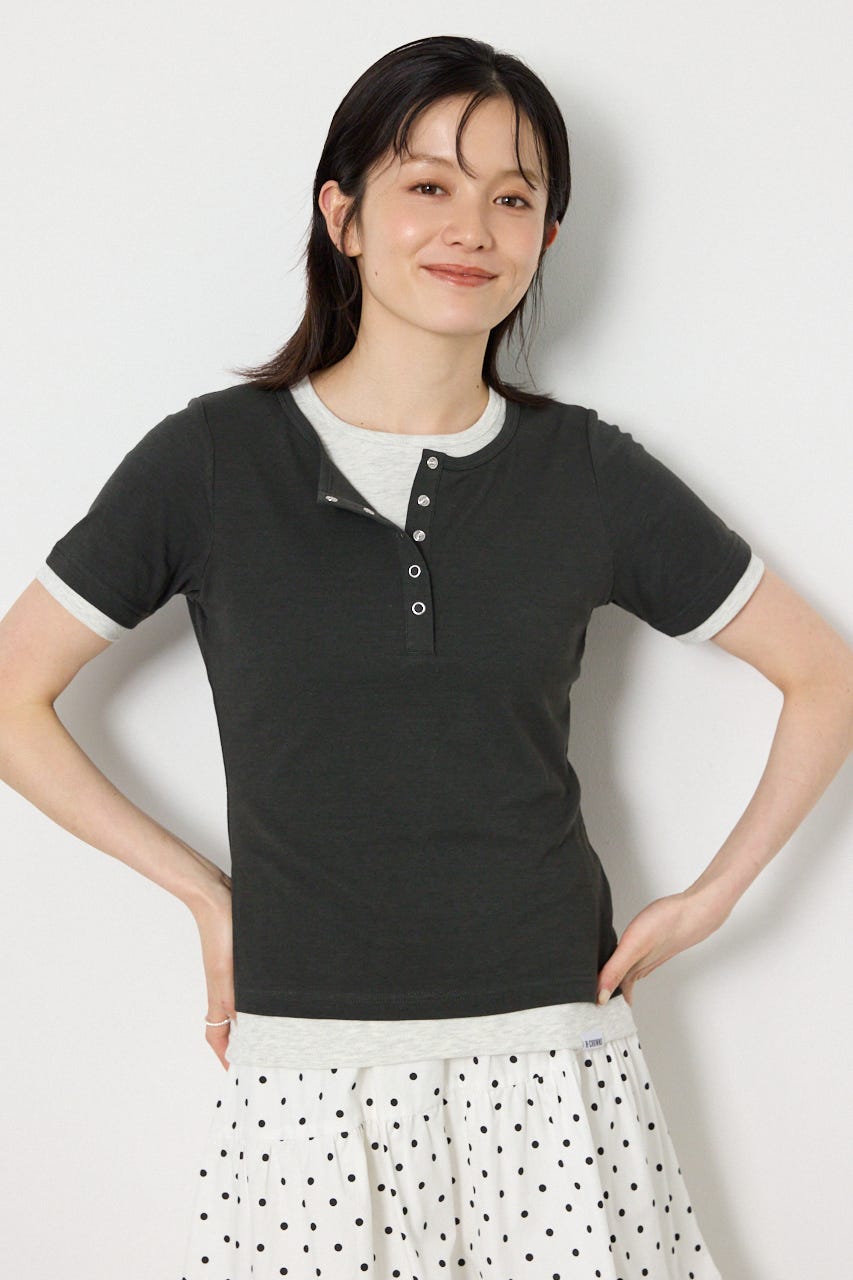 フェイクレイヤードヘンリーTシャツ C.GRY FREE