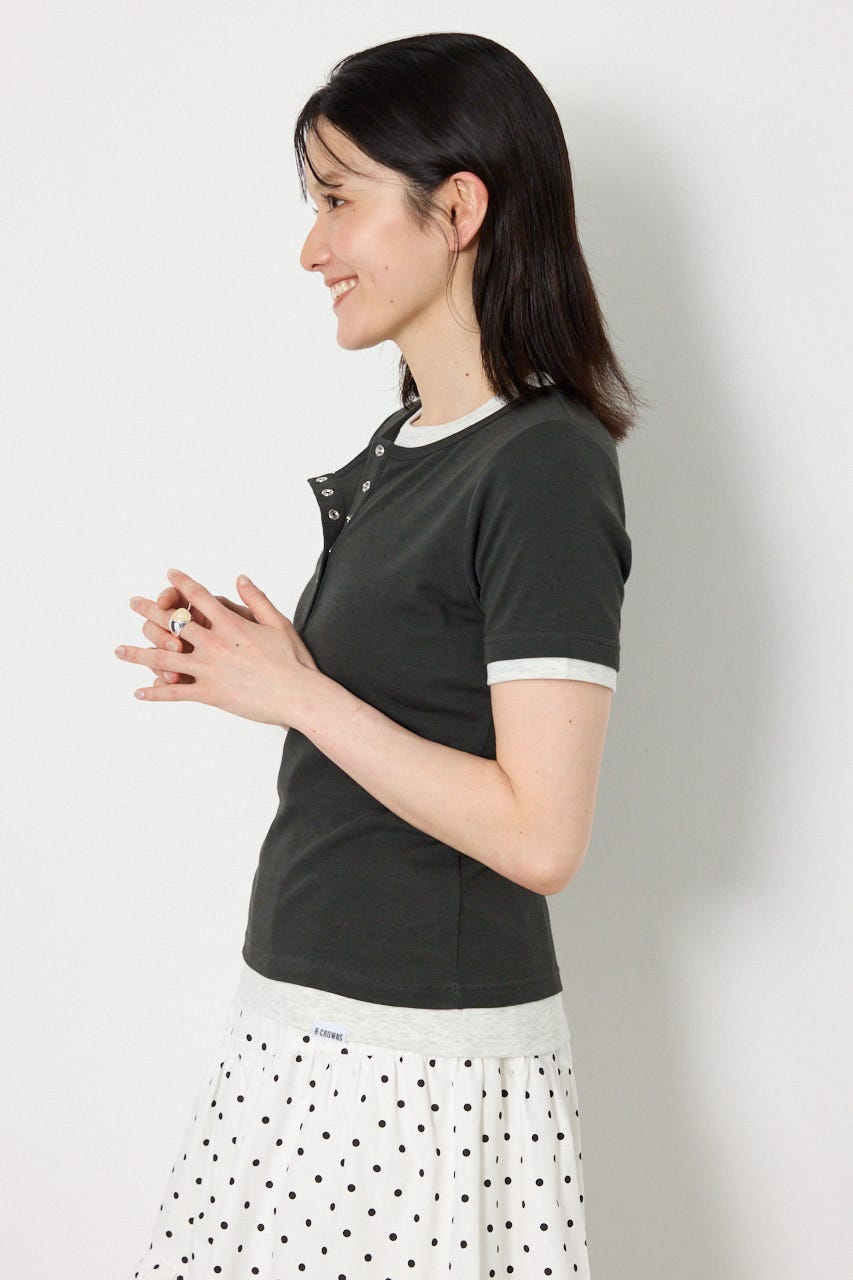 フェイクレイヤードヘンリーTシャツ C.GRY FREE